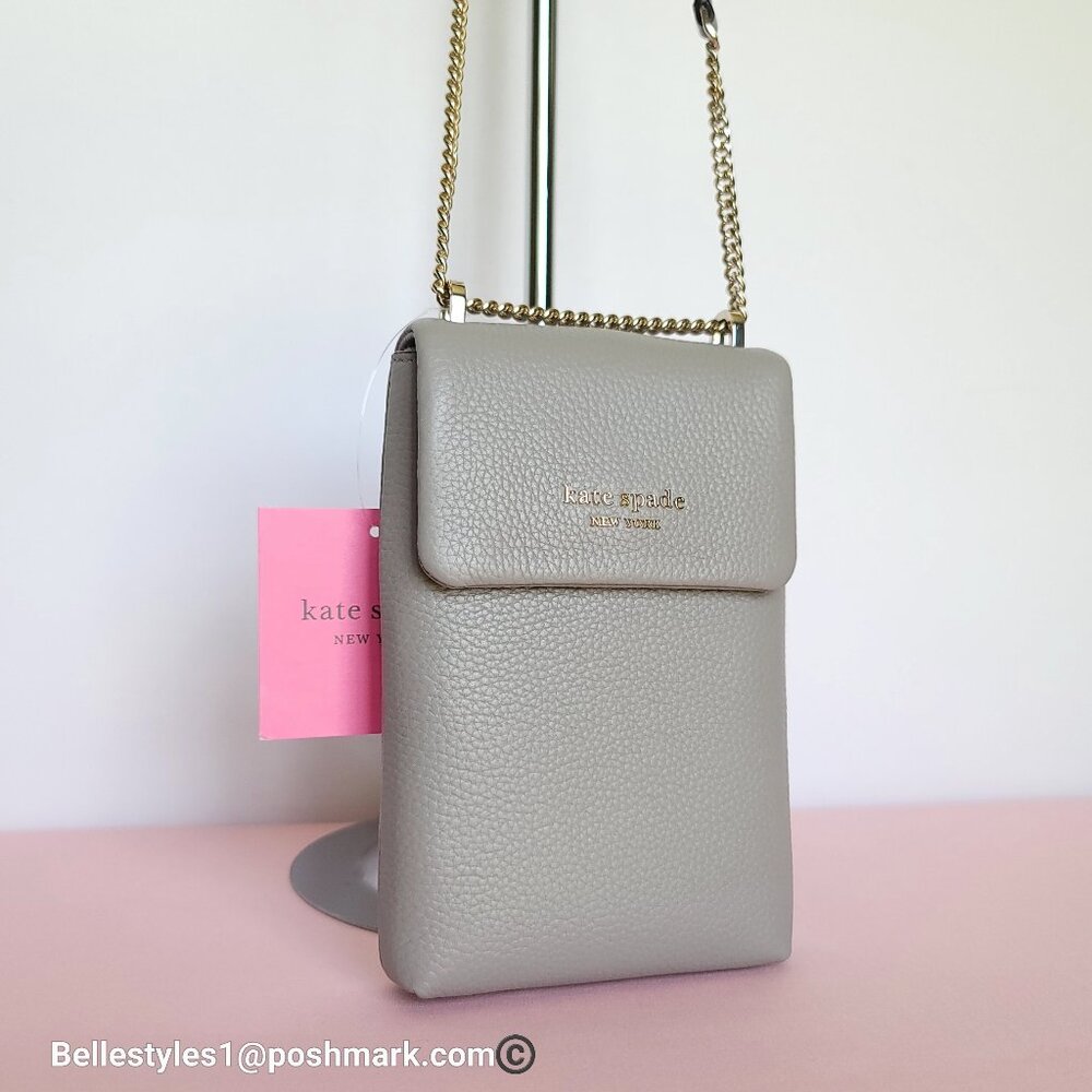 KATE SPADE Bradley North/South Pebbled Leather Phone Crossbody-True Taupe πβ - Picture 6 of 16